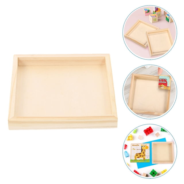OUNONA 2Pcs Square Wood Tray Organizer for Creative Play Building Blocks 4.7x4.7x0.6in