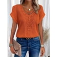 thumbnail image 3 of T-shirt à Col Rond en Dentelle pour Femmes - Haut à Manches Courtes Décontracté pour le Printemps et l'Été, 3 of 5