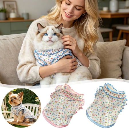 YIGOUMY-1pc Cute Floral Pet T Shirt Sleeveless Soft Cotton Blend Dog Clothes Casual Daily Wear Elastic Waist Ideal for Chihuahua Yorkie Shih Tzu Multiple Sizes (Pink-S)