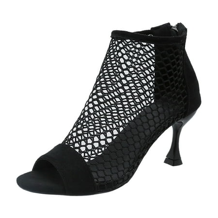 

Yzengfg Women s Summer Fashion Mesh Hollow Fish Mouth Fine Heel Sandals Back Zipper Middle Heel Sandals Womens Wide Sandals 7w