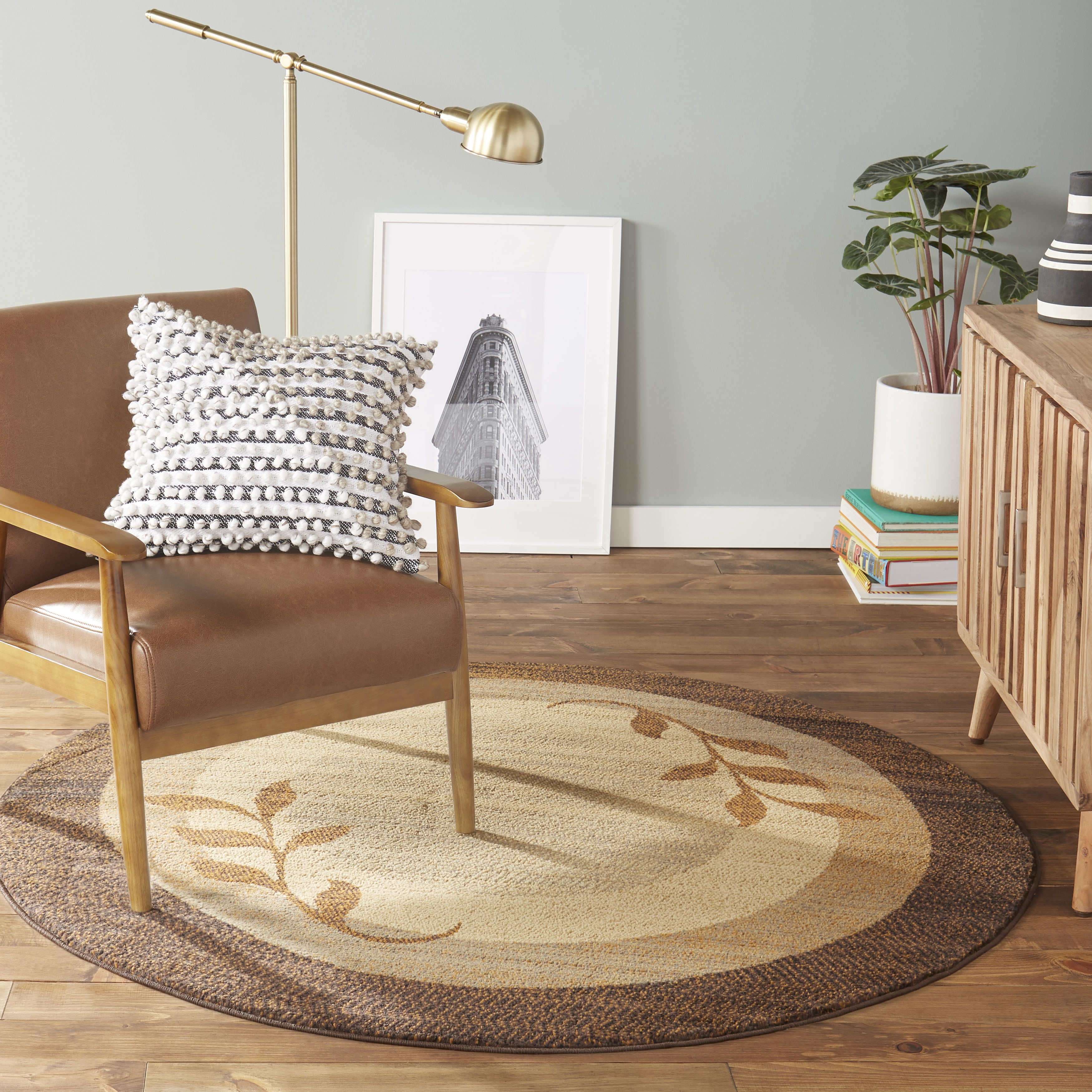 Home Dynamix Royalty Clover Contemporary Geometric Border Area Rug, Brown/Blue, 7'10" Round