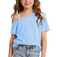 thumbnail image 3 of Agkizg Girls One Shoulder T-Shirt Casual Cute Short Sleeve Top for Kids Summer Tee, Sizes 9-10 Years, 3 of 6