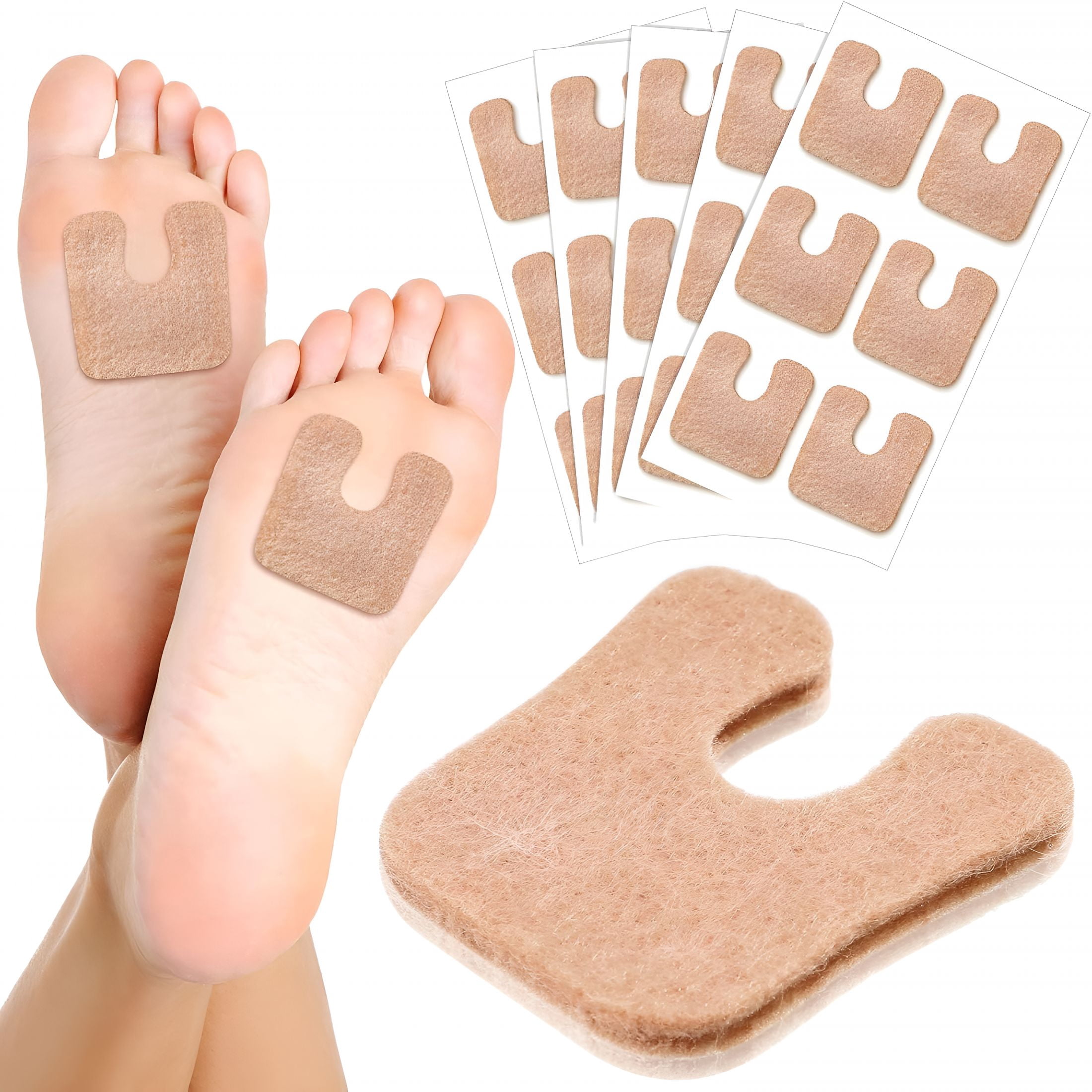 XIRQI 120 Pcs Callus Pads 1/4"Thick U Shaped Metatarsal Corn Pads Felt Callus Cushions Adhesive Corn Protectors for Men Women Feet Toes Pain Relief Blister Prevention