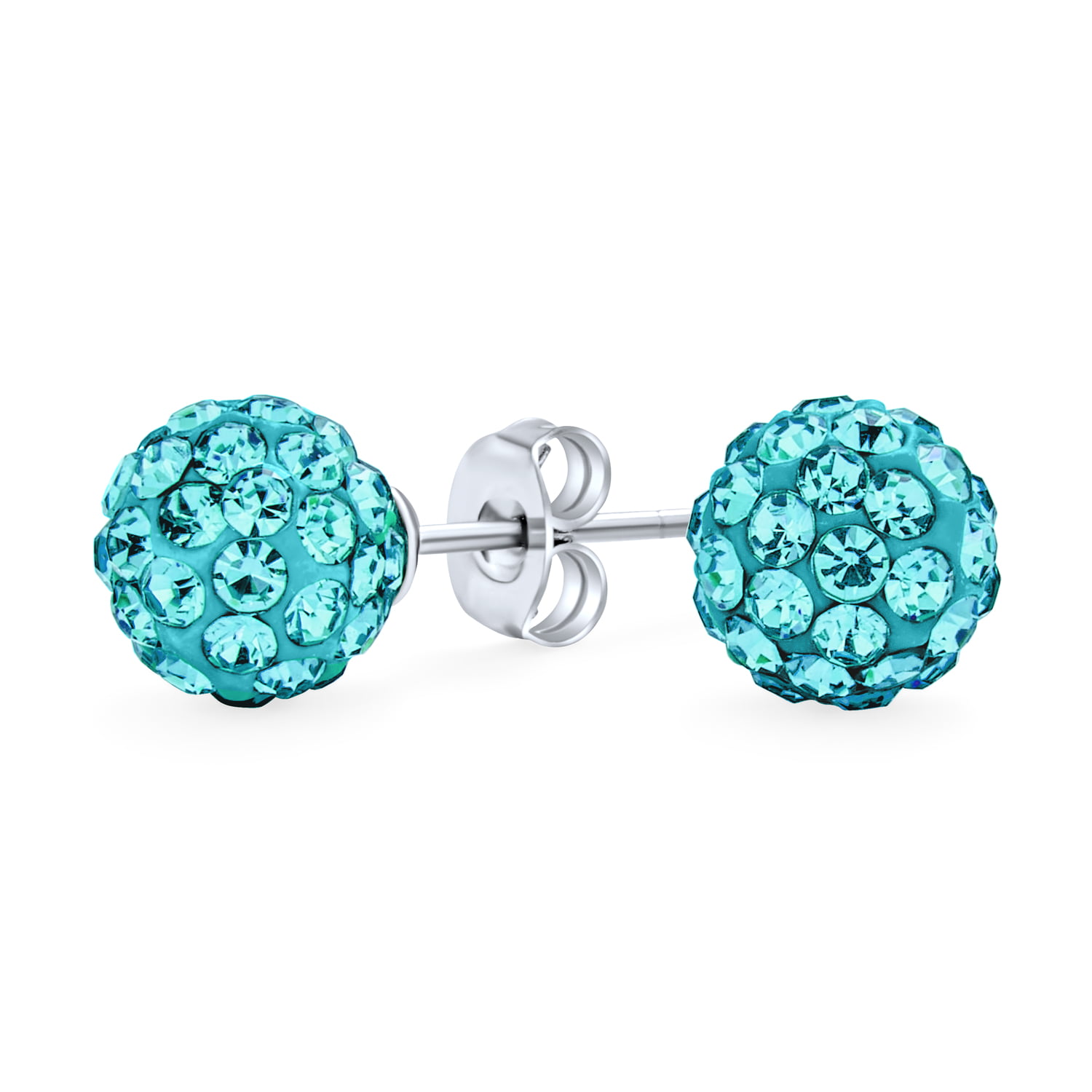 Teal green fused glass stud earrings on sterling silver for pierced ears.