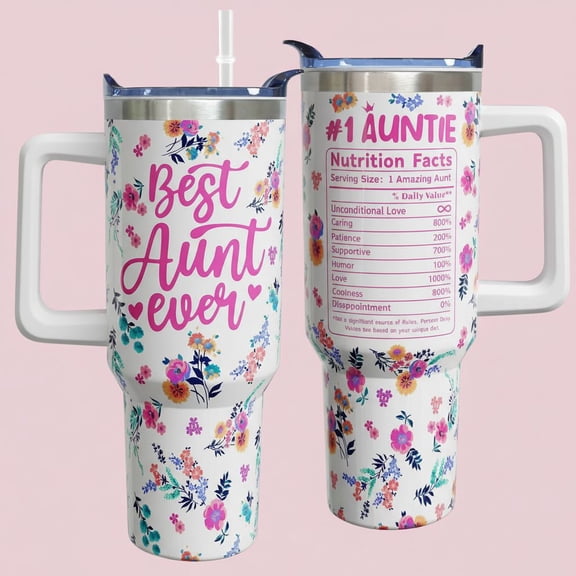 Best Aunt Ever Tumbler with Handle, 40 oz Aunt Cup Gifts from Nephew Niece, Auntie Cup