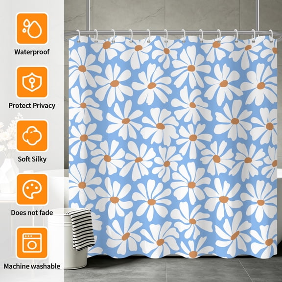 Tchckioa Boho Floral Shower Curtain for Bathroom,72x72 Inch Waterproof Hooks Bath Curtain Decor,Blue White