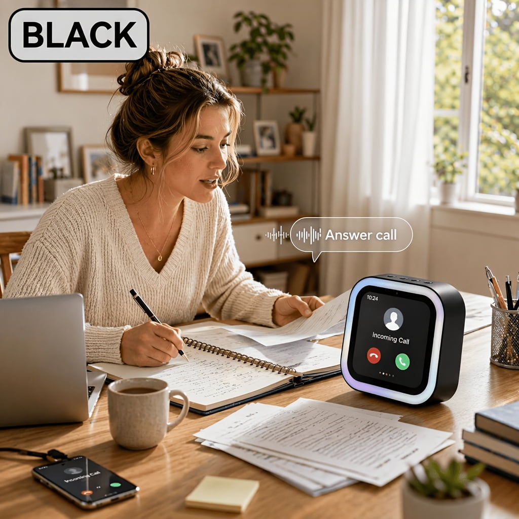 Smart Desk Speaker with Hands-Free Call Answering, Voice Assistant, Smart Display Alarm Clock, Photo Display, Home Office Desktop Speaker for Work And Daily Use