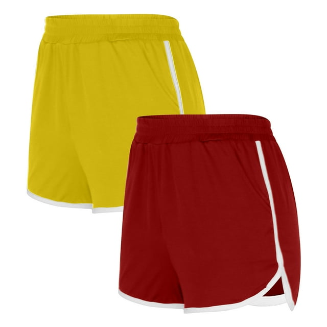 Timegard Shorts pour Femmes 2 Pcs Shorts d'Été Décontractés de Plage Shorts d'Entraînement Taille Élastique Shorts Confortables avec Poches