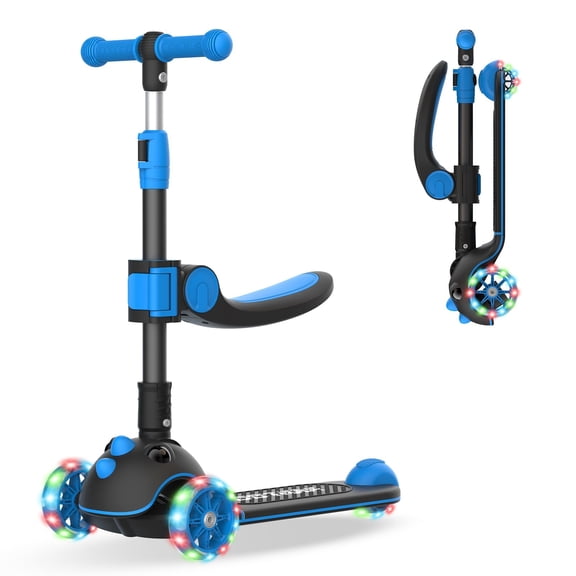 Gotrax KS3 Pro Kids Folding Kick Scooter with One-Click Removable Seat, 3 Extra-Wide LED Light-Up Wheels, Anti-Slip Deck, Adjustable Handlebars, Lean-to-Steer, Ages 2-8