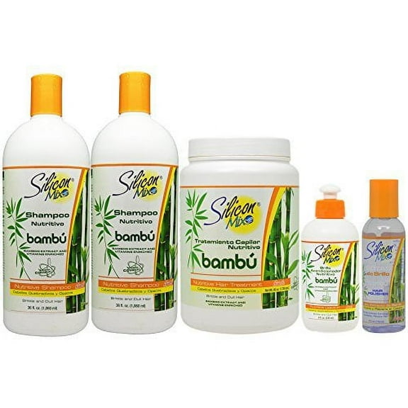 Silicon Mix Bambu Shampoo 36oz (Pack of 2) & Treatment 60oz & Leave-in 8oz & Polisher 4oz "Set"