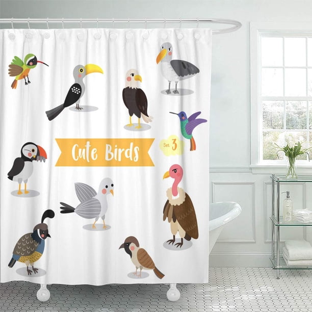 ABPHQTO Colorido águila pájaros lindos dibujos animados de animales en blanco naranja codorniz albatros baño infantil cortinas de ducha 152x180 cm ABPHQTO PKNMT60x72Shower-3676