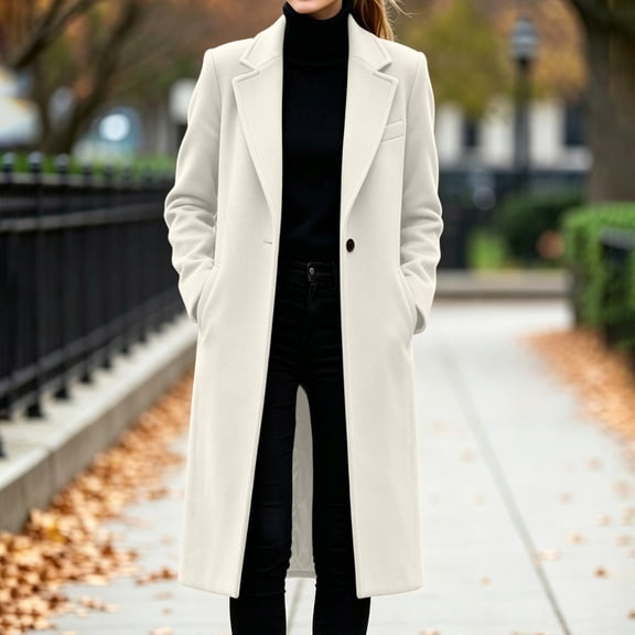 Xdegoge Women's Long Winter Coat Single Breasted Lapel Collar Elegant Overcoat Dressy Warm Outerwear Jacket with Pockets