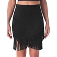 thumbnail image 1 of Falda de ante sintético para mujer Inspire Chic con flecos, cintura alta, estilo vintage, falda corta XS negra, 1 of 6