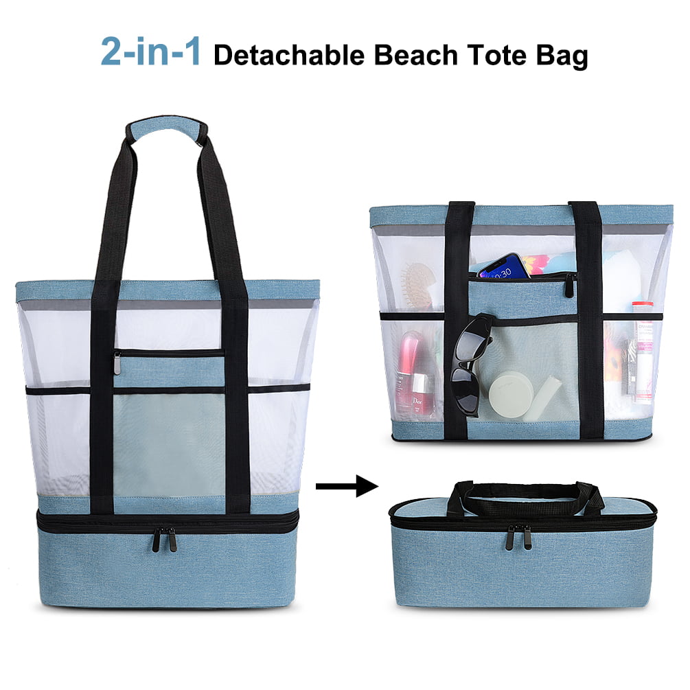 Mesh Beach Bag with Insulated Cooler Lightweight Waterproof Tote Bags for Beach Pool Camping Picnic Gym Sport Travel Large and Practical Mesh Beach Tote for Women and Men Black 