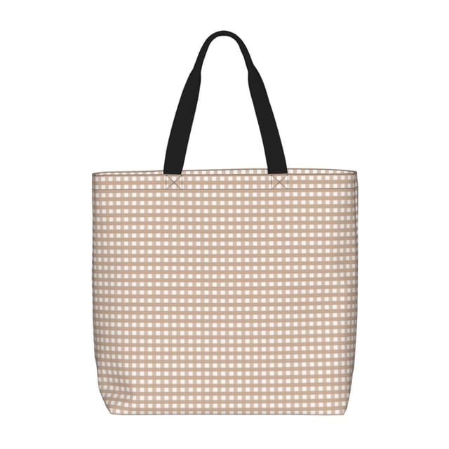 Easygdp Brown Gingham Bolsa Tote para Mujer, Bolso de Hombro para Trabajo, Playa, Viajes, Compras y Supermercado