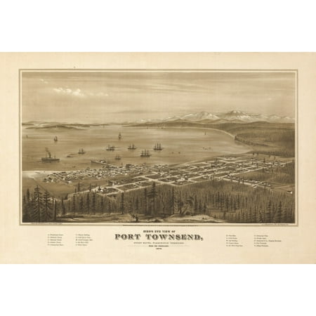 Historic Map of Port Townsend Washington 1878 Jefferson County Stretched Canvas -  (18 x
