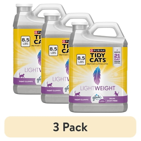 (3 pack) Purina Tidy Cats LightWeight Clumping Cat Litter, Glade Clean Blossoms Scent, 8.5 lb Jug