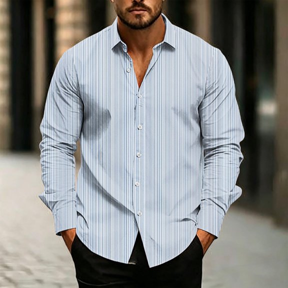 Trikvn Men's Classic Button Down Shirts Long Sleeve Fine Striped Dress Shirt Regular Fit Wrinkle Free Lightweight Casual Tops for Business Office Work Formal Events