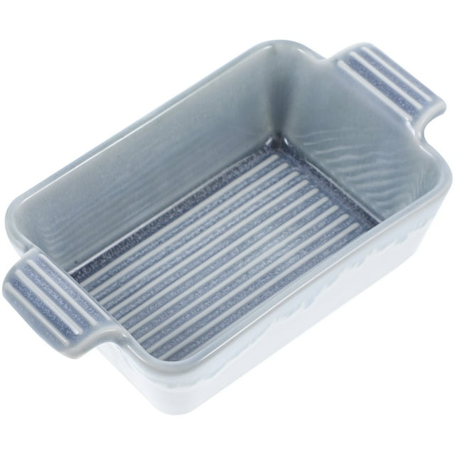 Ceramic Bowl Double Ear Baking Bowl Microwave Oven Pan Cake Baking Bowl Simple Sauce Bowl for Home Kitchen (Rectangular Baking Pan Blue)