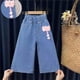 thumbnail image 3 of Odeerbi 2-8 Años Niñas Pantalones Vaqueros de Pierna Ancha Encaje Arco Pantalones Vaqueros de Verano Impreso Fondo Lindo Pantalones de Longitud Completa, 3 of 3