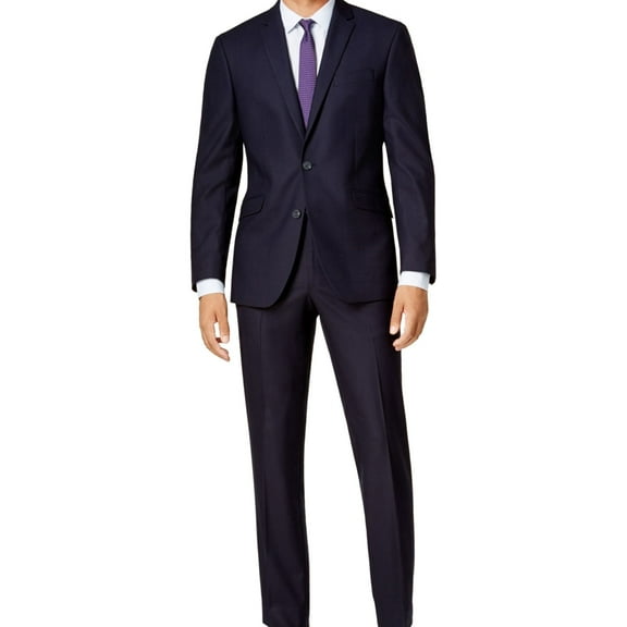 Kenneth Cole Mens Technicole Two Button Blazer Jacket, Blue, 40 Long
