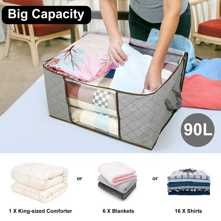 Lotfancy 3 Pack Clothes Storage Bags, Foldable 90L Closet Organizer, Non-Woven Cloth, Size: 23.6, Gray