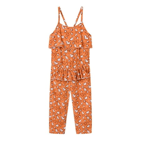 

YANHOO Kids Girls Summer Fashion Casual Jumpsuit Printing Sleeveless Strap Romper