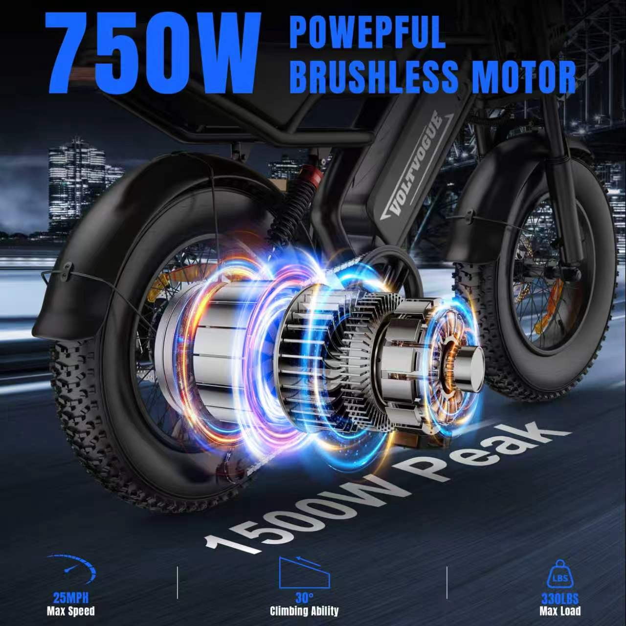 VOLTVOGUE VV-16 Adult Electric Bike, 16" Fat Tire Ebike, 48V 15.6Ah 748Wh Lithium Battery, 750W Motor, Full Suspension All-Terrain E-Bike with App Control, Recommended Age 16+ UL2849