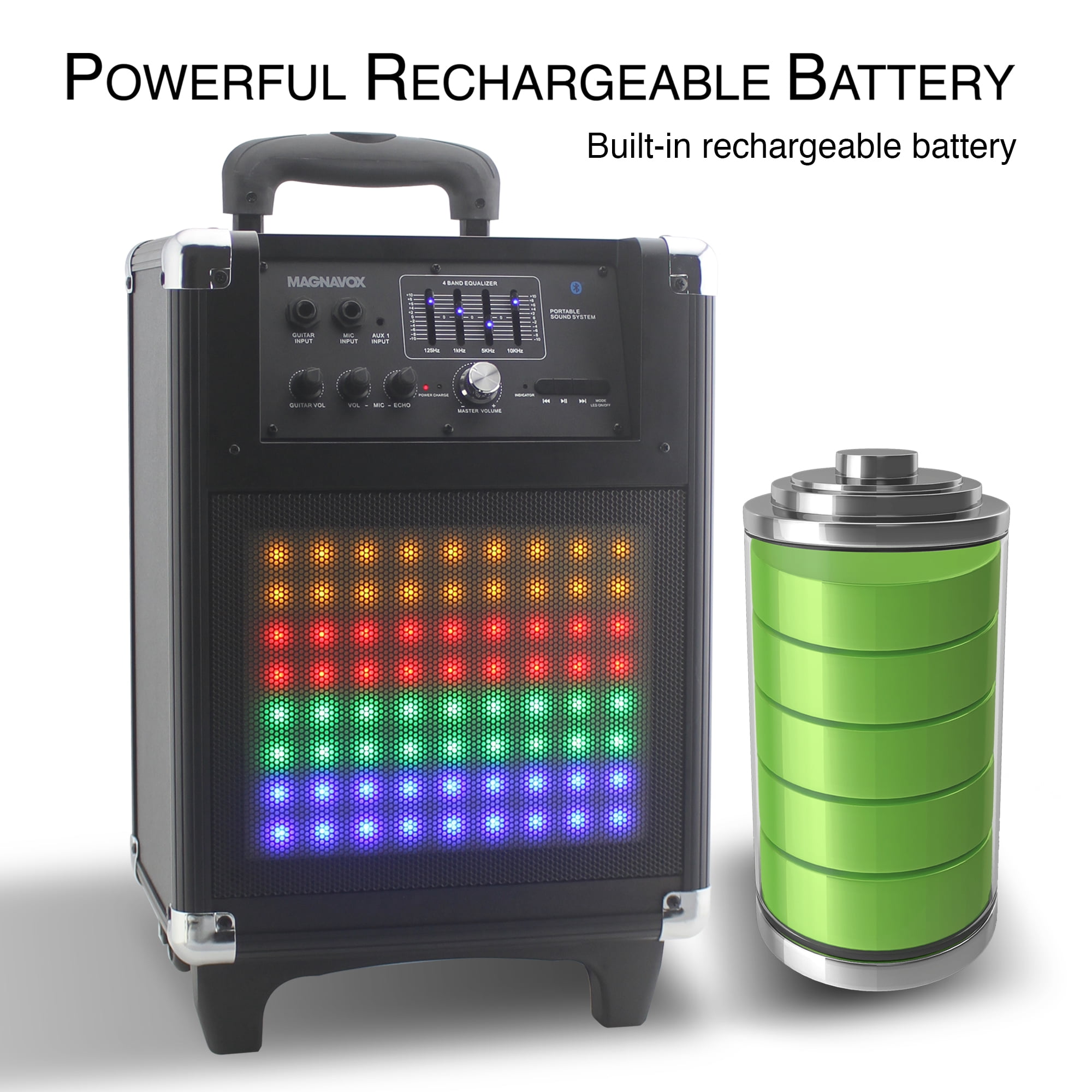 Magnavox Rolling Portable Speaker System with Bluetooth, FM, and Color  changing Lights MHT825 - Walmart.com