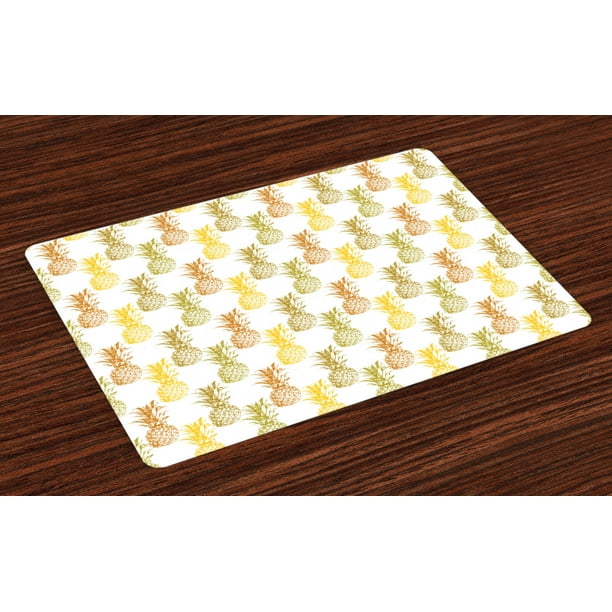 Pineapple Placemats Set of 4 Hand Drawn Simply Sketched Stamp Minimal