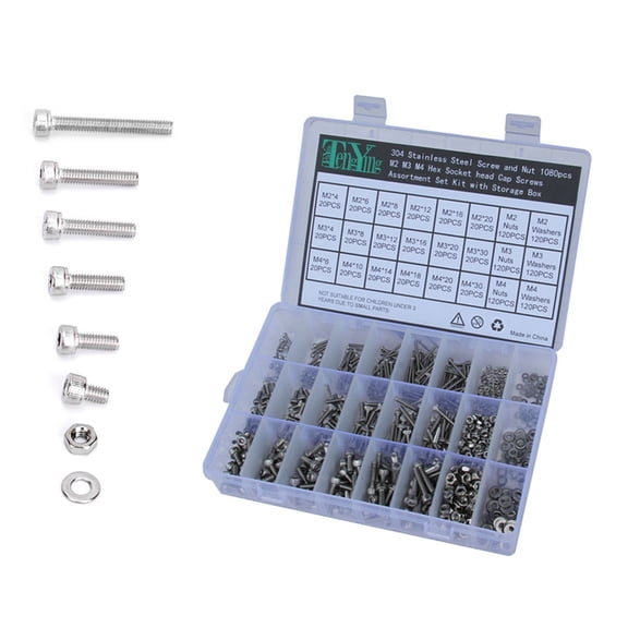 HEALEEP Bolts And Nuts Kit 1080Pcs For Precision Machinery And Home Use Silver