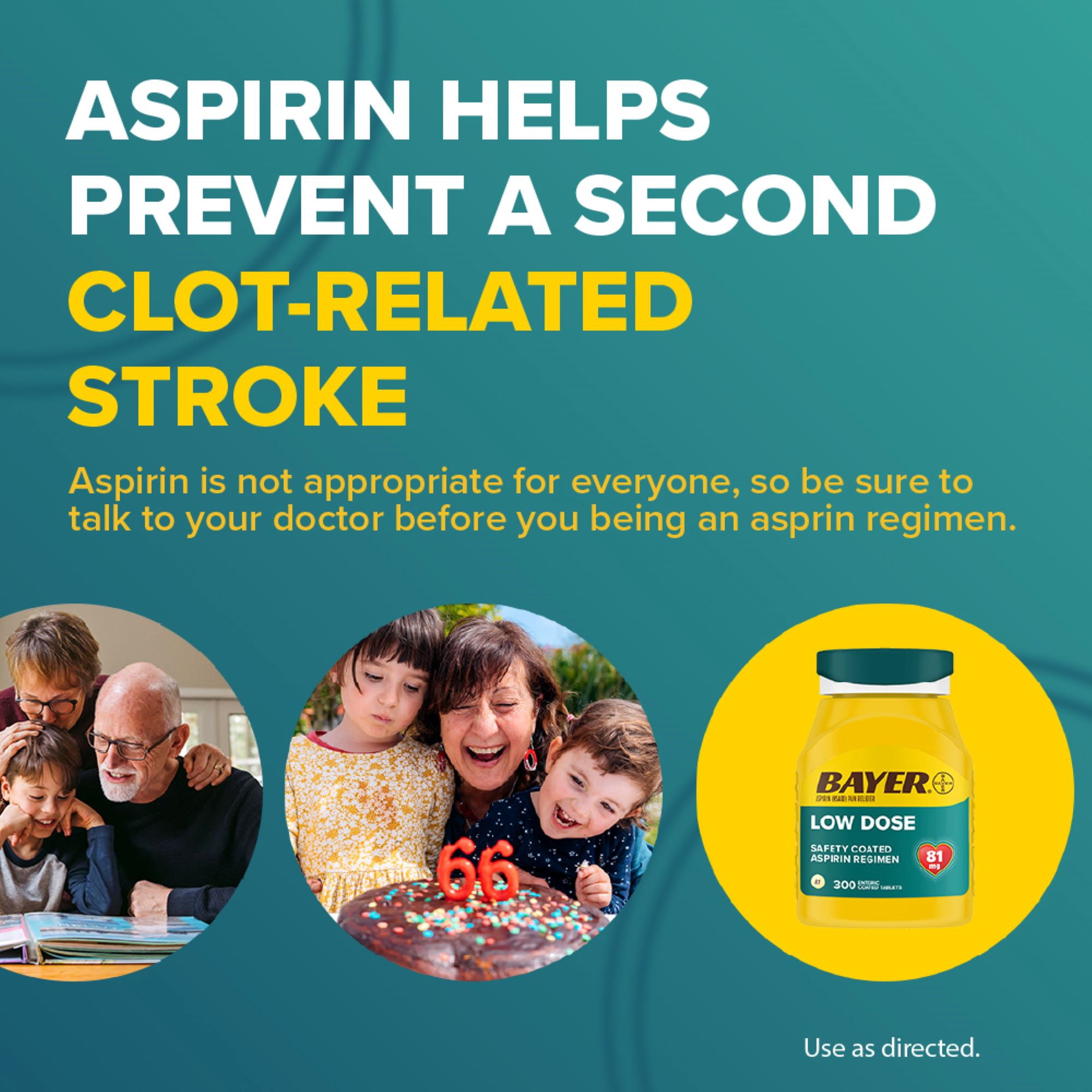 (4 pack) Bayer Aspirin, Low Dose, 81mg, Pain Reliever, Enteric Coated Tablets, 300 Count