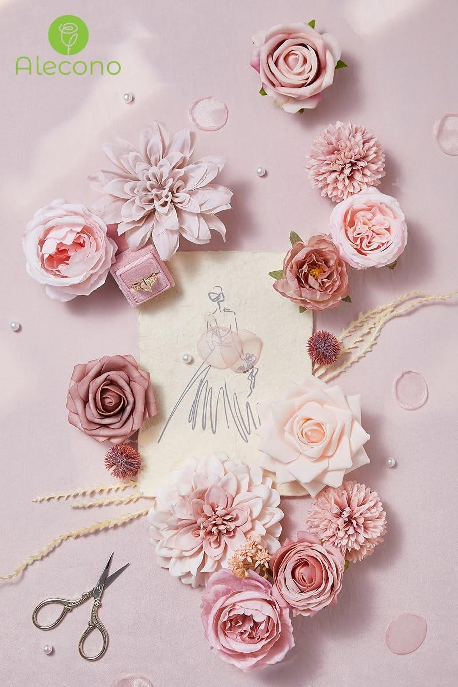 Artificial Flowers, Dusty Pink Silk Fake Flowers for DIY Wedding Bridal Bouquets, Wedding Cake Flowers for Table Centerpieces Baby Shower Birthday Party Home Decorations