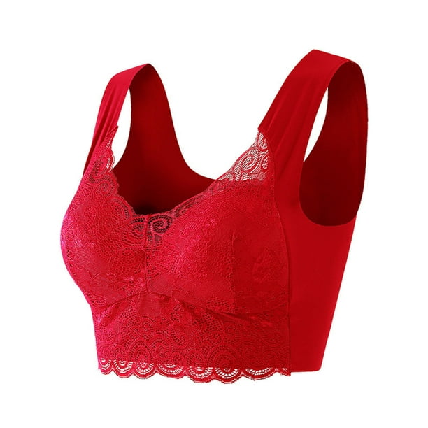 Mefallenssiah Women'S Plus Size Fashion Woman'S Lace Beauty Back Solid  Strap Wrap Plus Size Bra Underwear (Red)