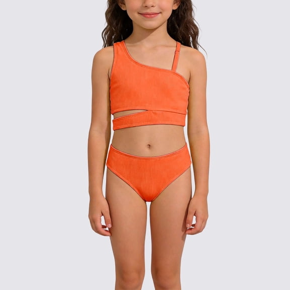 WELOIJEVBE 2 Piece Girls Swimsuit Summer Quick-Drying One-Shoulder Bikini Set Kids Girl Bathing Suit Girl Swimsuit Size 7-8 Years
