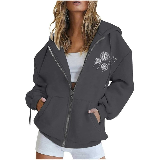 CEHVOM Femmes Mode Fermeture Éclair Col en V Chandail à Enfiler Hauts Manches Longues Imprimé Blouse à Capuche Chandail Liquidation
