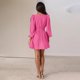 thumbnail image 3 of Gibobby Vestido de punto para mujer Vestido midi de cuello en V de color sólido de otoño invierno para mujer de volantes plisado Vestido informal de estilo francés(Rosa caliente,M), 3 of 5