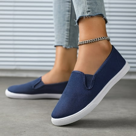

Womens solid color canvas sneakers-lightweight & breathable slip-on shoes for casual outdoor wear-durable fashionable comfortable low tops