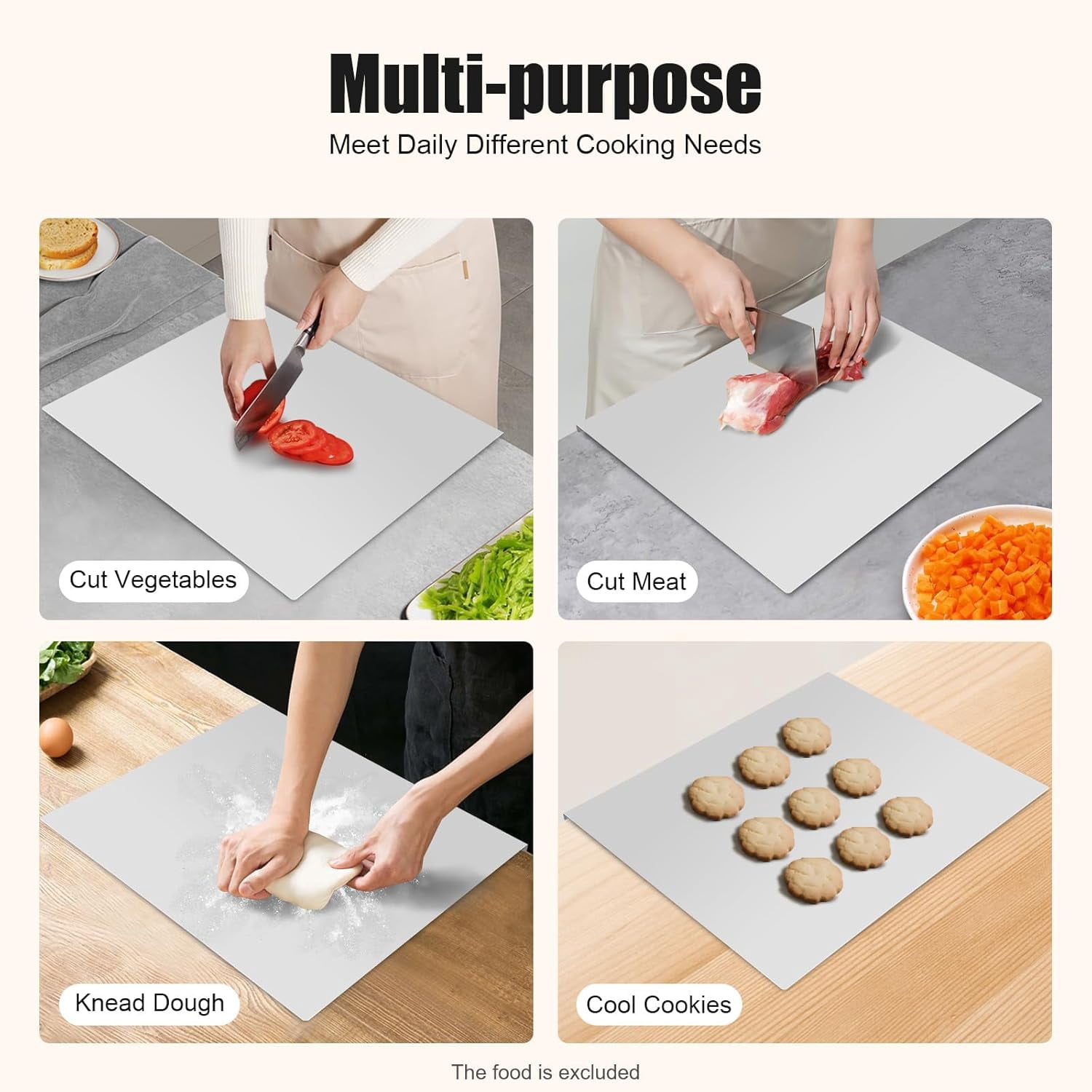 Stainless Steel Cutting Board 23.6 X 19.6 X 0.59 In with L-Shaped Rim for Kitchen Food Preparation