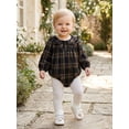 thumbnail image 4 of RUINIXCW Newborn Baby Girl Spring Fall Clothes Gingham Plaid Bubble Romper One Piece Outfit 0 3 6 9 12 18 Months Sweet Long Sleeve Button Front Doll Collar Jumpsuit Playsuit, 4 of 9