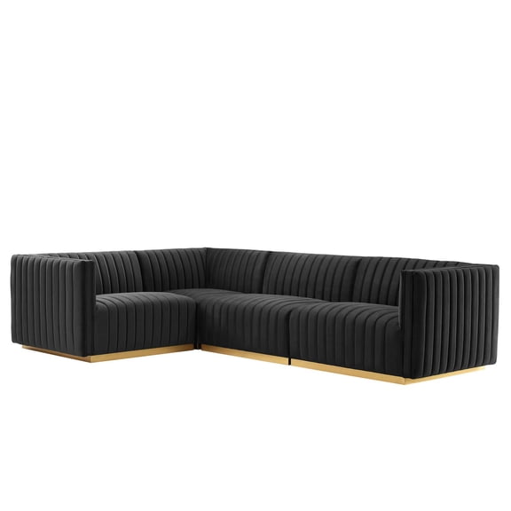 Modway Conjure 4-Piece Velvet and Stainless Steel Sectional in Black/Gold