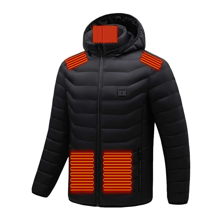 YYDGH Reduced Heated Jacket for Men and Women Plus Size Heated Coat Hooded Heating Warm Jackets Windproof USB Charging Electric Body Warmer Black