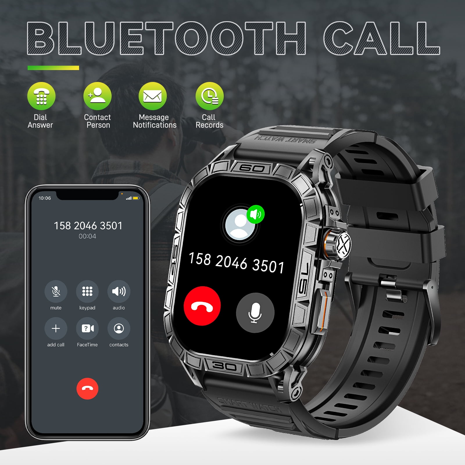 PAKRYS Smart Watch for Men, 1.96" AMOLED Full Touch Smartwatch, IP68 Fitness Tracker Step Counter Sports Watch for iOS Android