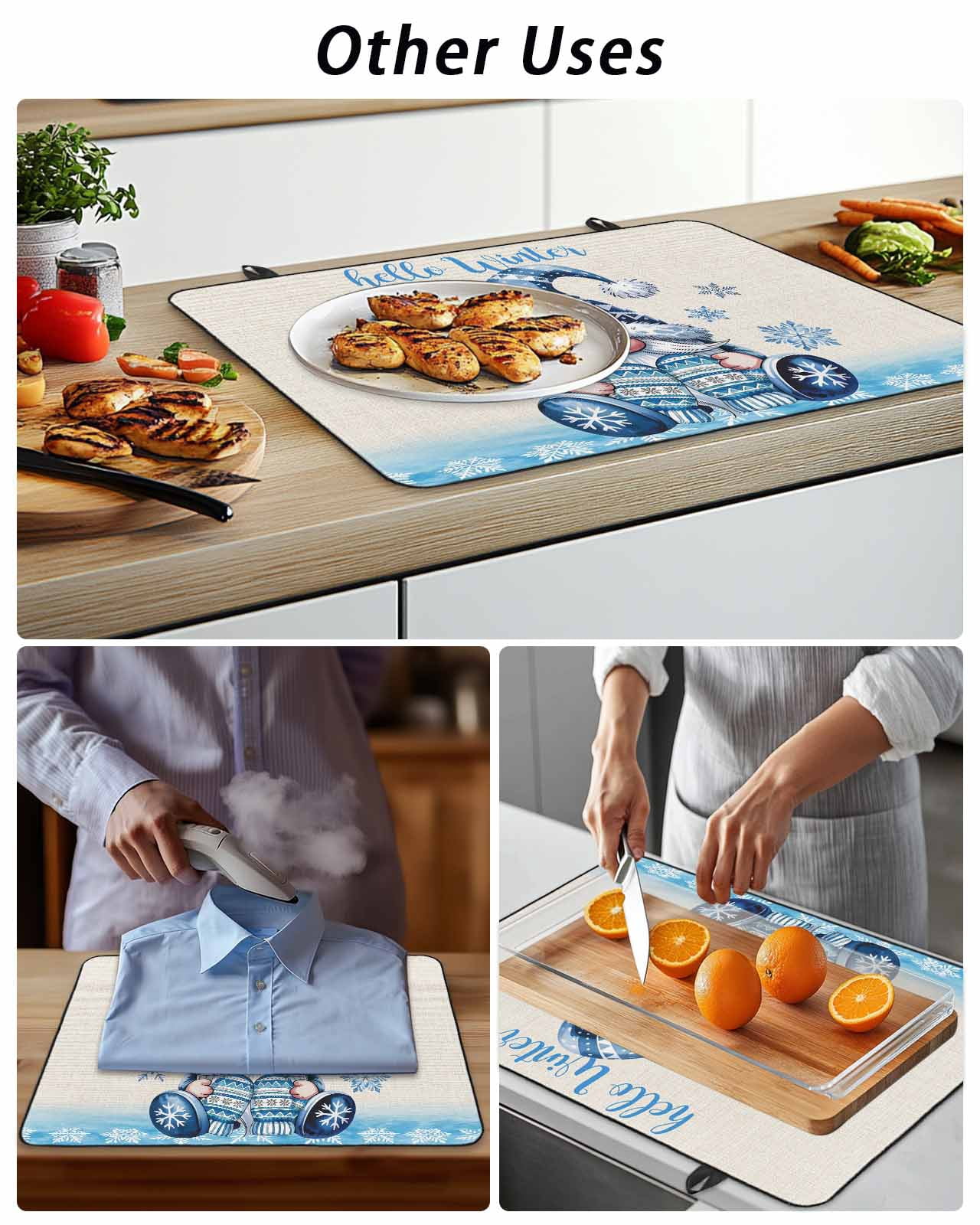 Stove Top Covers for Electric Stove, Blue Gnomes Christmas Glass Stovetop Cover Protector, Xmas Snowflake Hello Winter Induction Cooktop Protector Oven Mat for Kitchen Countertop 24"x21"