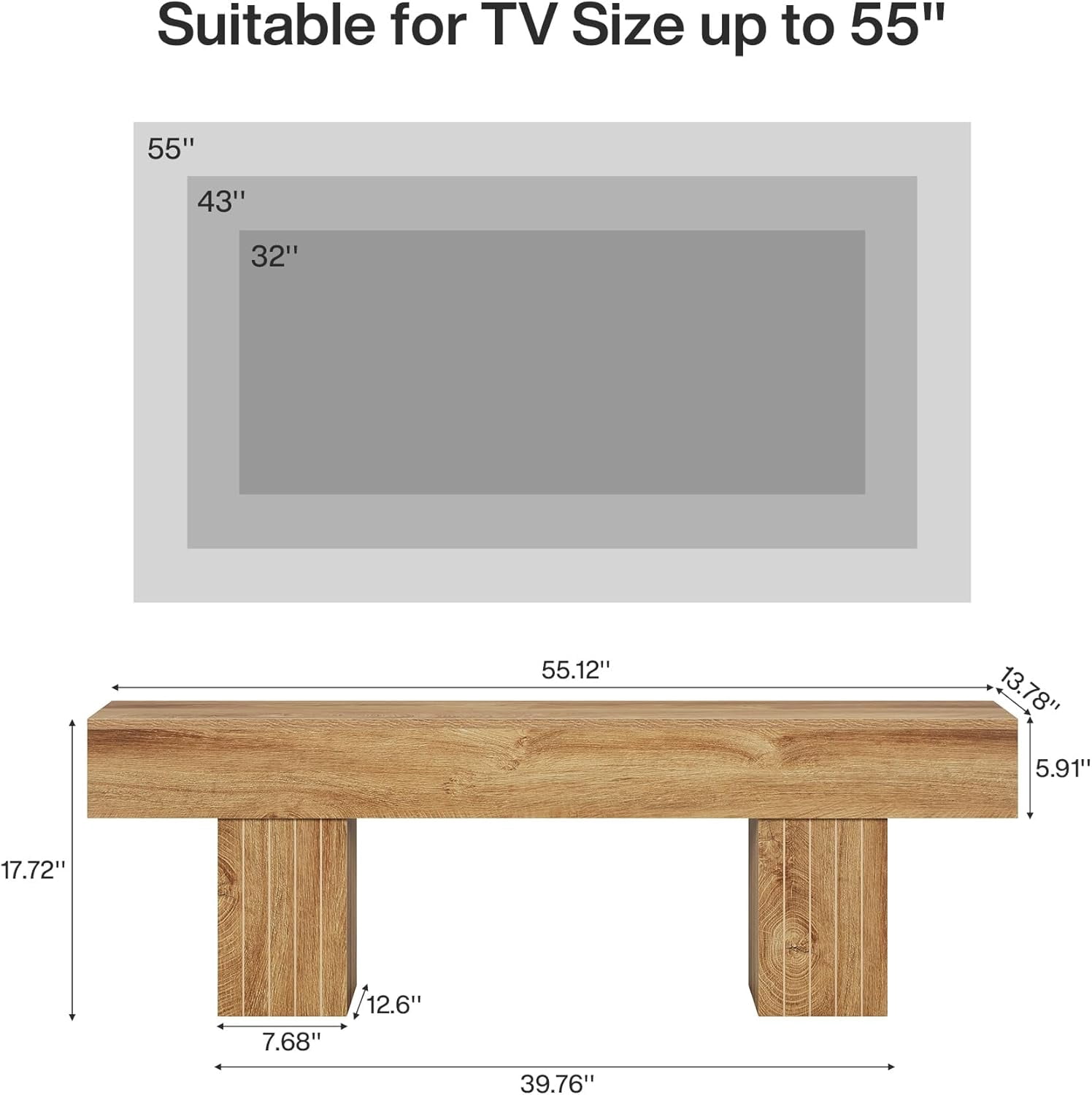 Tribesigns 55" TV Stand, Light Wood Low TV Consoles, Entertainment Center for TVs up to 55 Inch