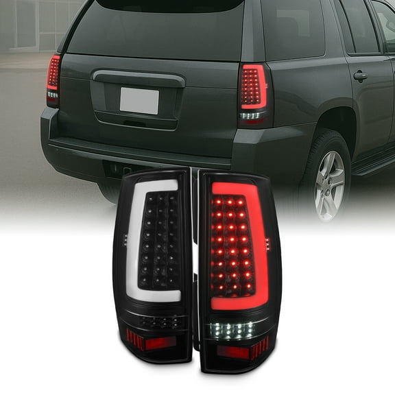 AKKON - Fits 2007-2014 Chevy Suburban Tahoe GMC Yukon XL Full LED C-Tube DRL Running Signal Black Tail Brake Lights Pair