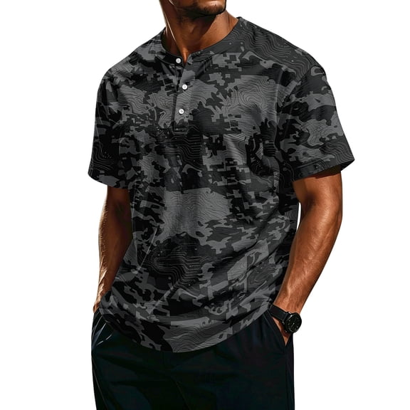 Men's Short Sleeve Control Hunting Camouflage T-Shirt with Henley Neck