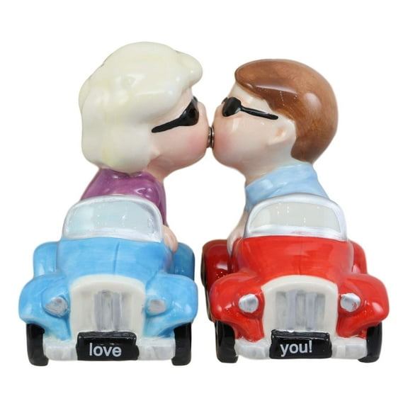 Ebros I Love You Valentines Couple Kissing In Cars Magnetic Salt And Pepper Shakers Set Ceramic Figurines Party Kitchen Tabletop Collectible Decor
