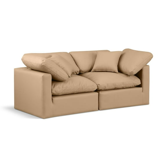 Meridian Furniture Indulge 140" Vegan Leather Modular Sofa in Tan
