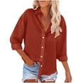 thumbnail image 2 of Clearance! Hassda Long Sleeve Shirts For Women Button Down Shirts For Women Summer Shirts For Women Linen Shirts For Women With Pockets Loose Fit Vacation Beach Work Tops Clothes Brown S-5XL, 2 of 6